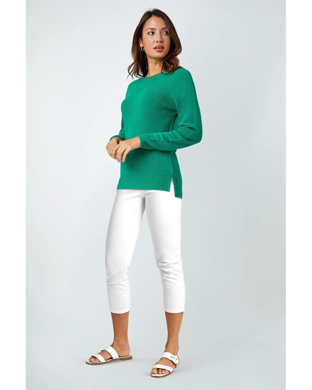 Roman Green Plain Soft Crew Neck Jumper