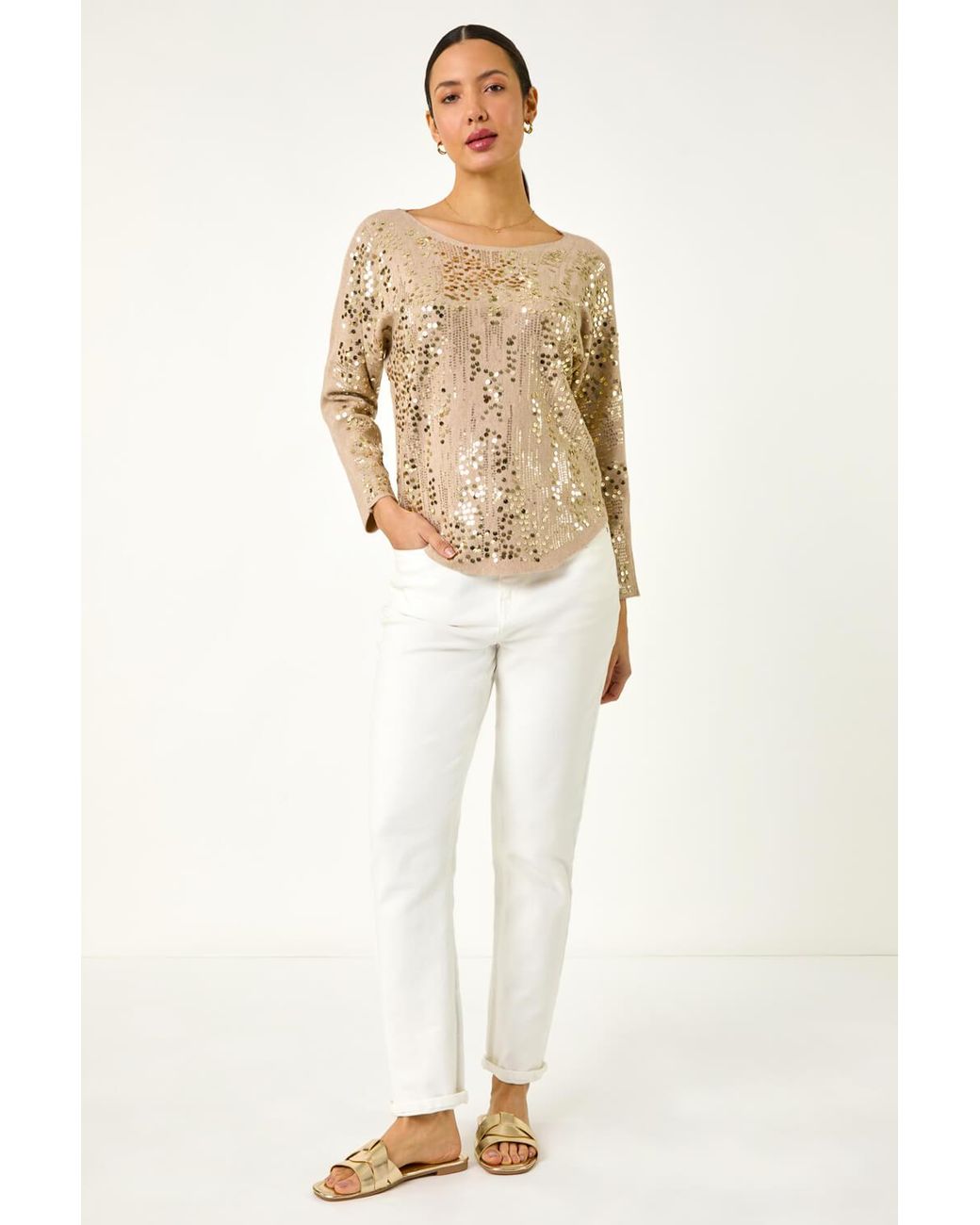 Roman Natural Sequin Textured Knit Jumper