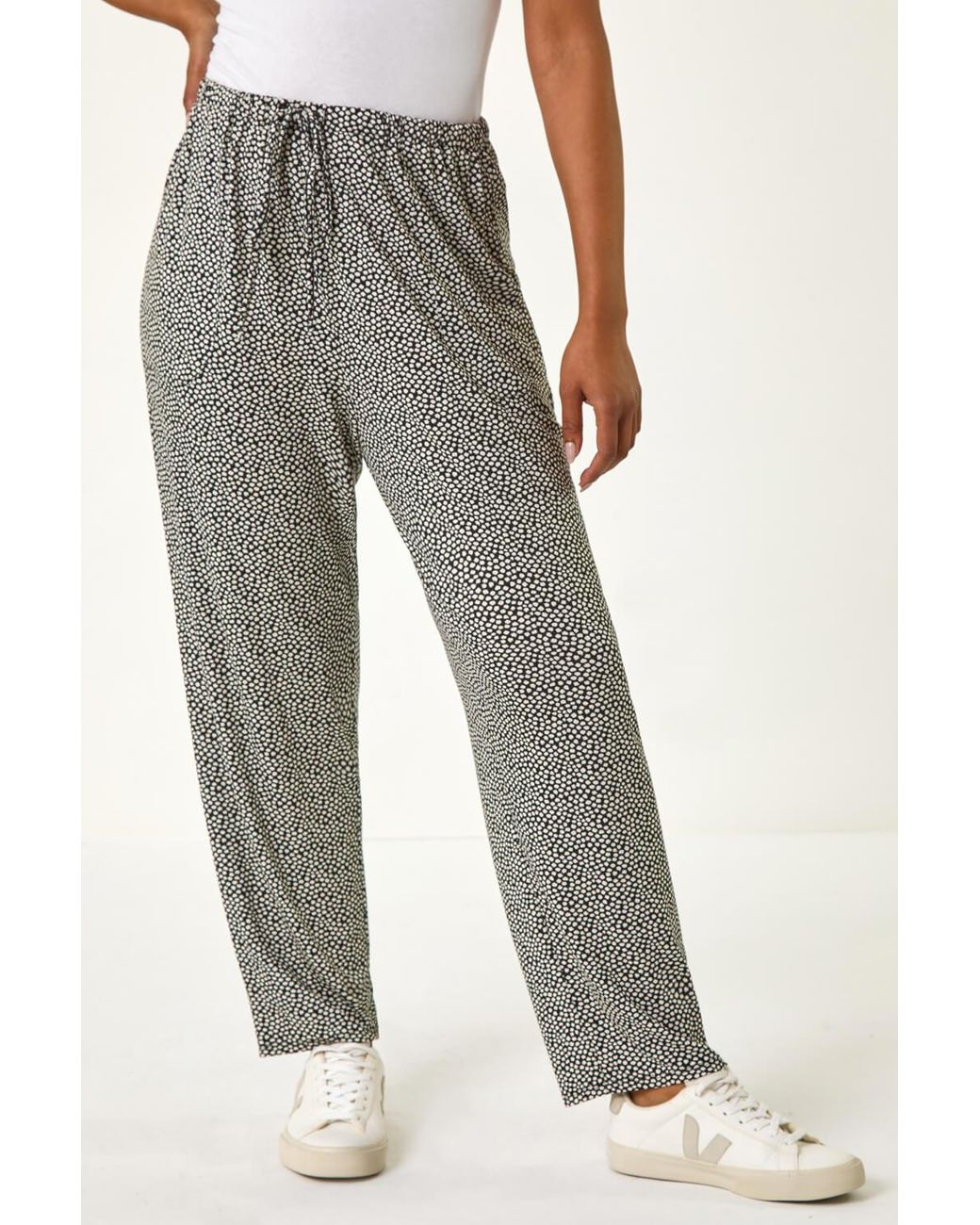 Roman Petite Gray Spot Print Stretch Trousers