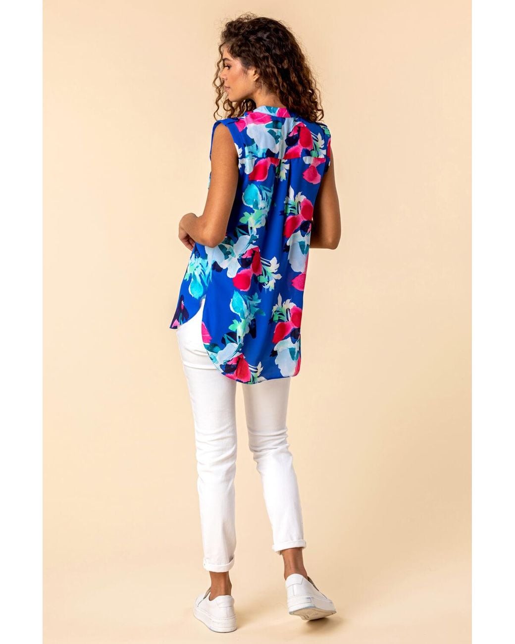 Roman Blue Floral Print Tunic Top