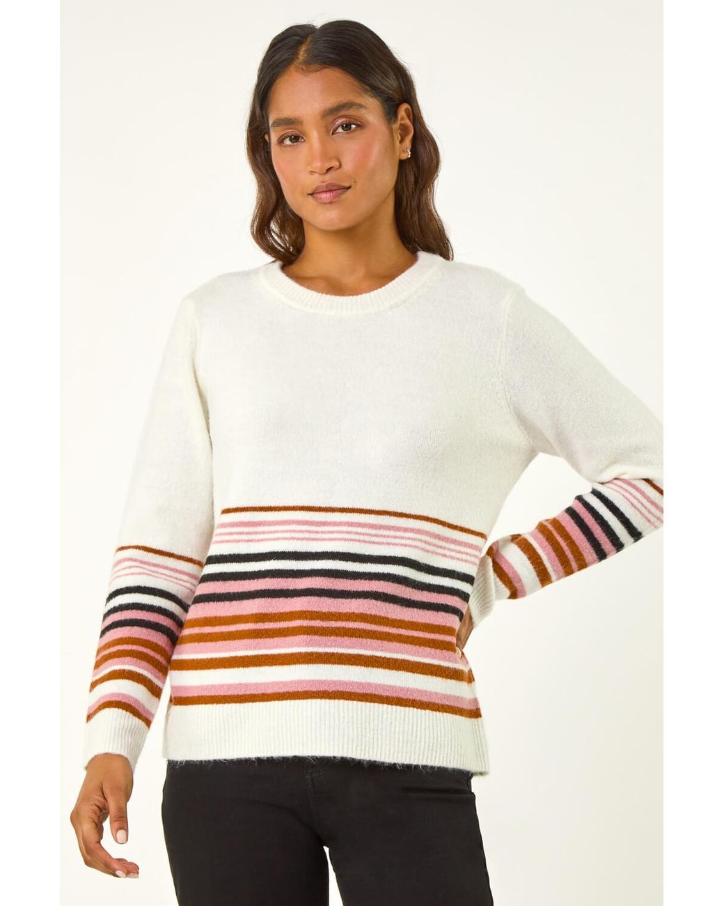 Roman Blue Border Stripe Scarf Knit Jumper