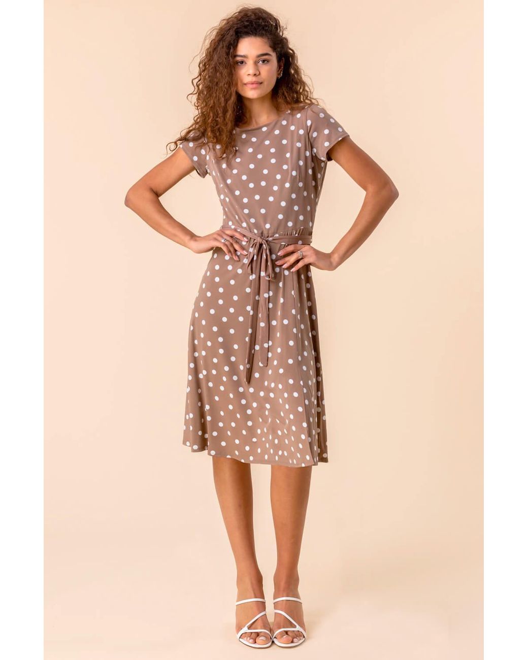 Roman Spot Print Jersey Stretch Dress in Brown Lyst UK