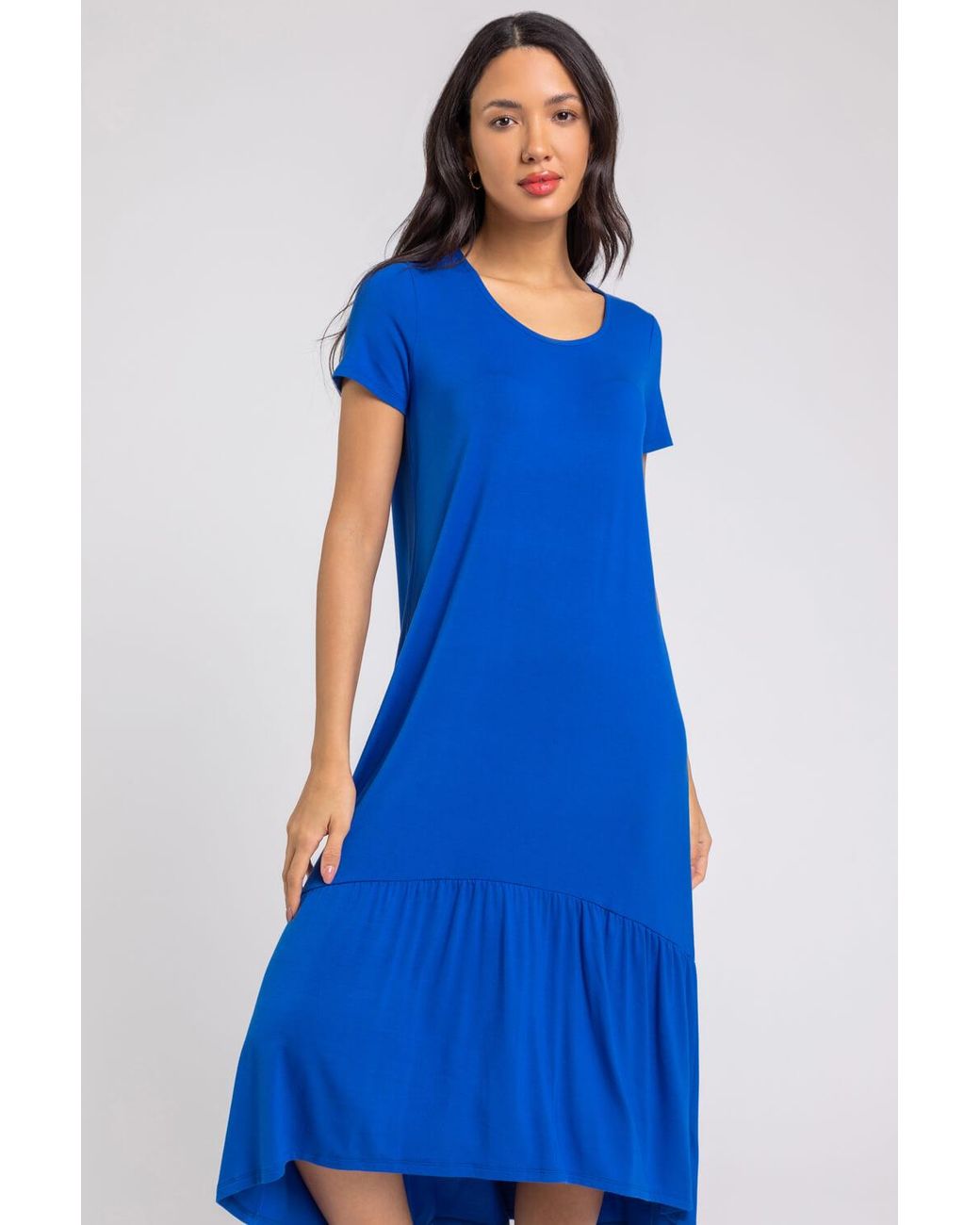 Roman Blue Tiered Hem Jersey Midi Dress