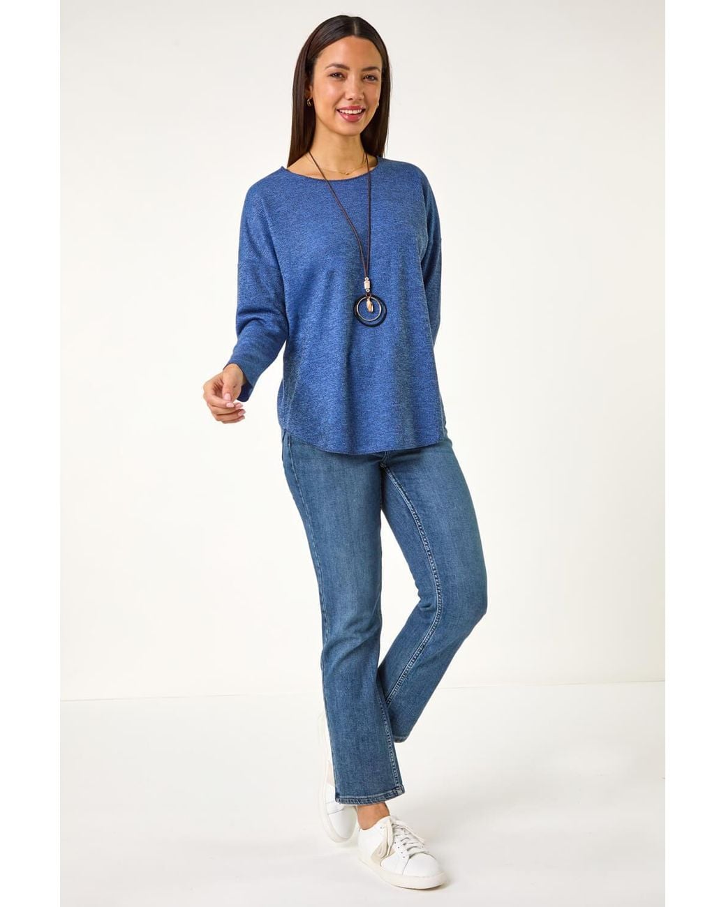Roman Blue Relaxed Necklace Tunic Top
