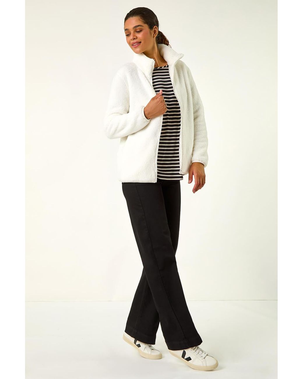 Roman Natural Soft Sherpa Fleece Longline Jacket