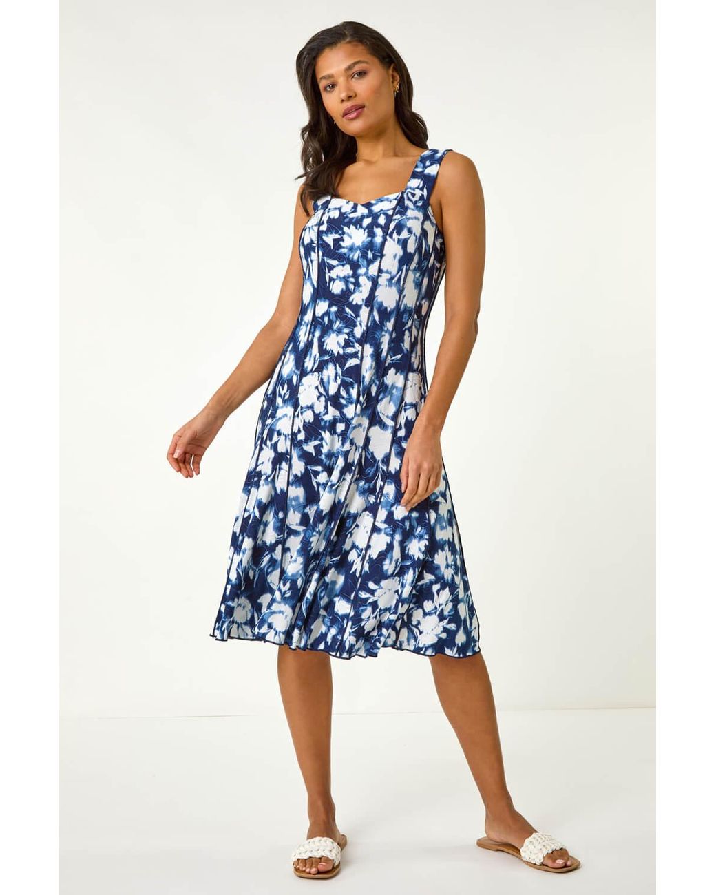 Roman Blue Stretch Abstract Panelled Short Dress