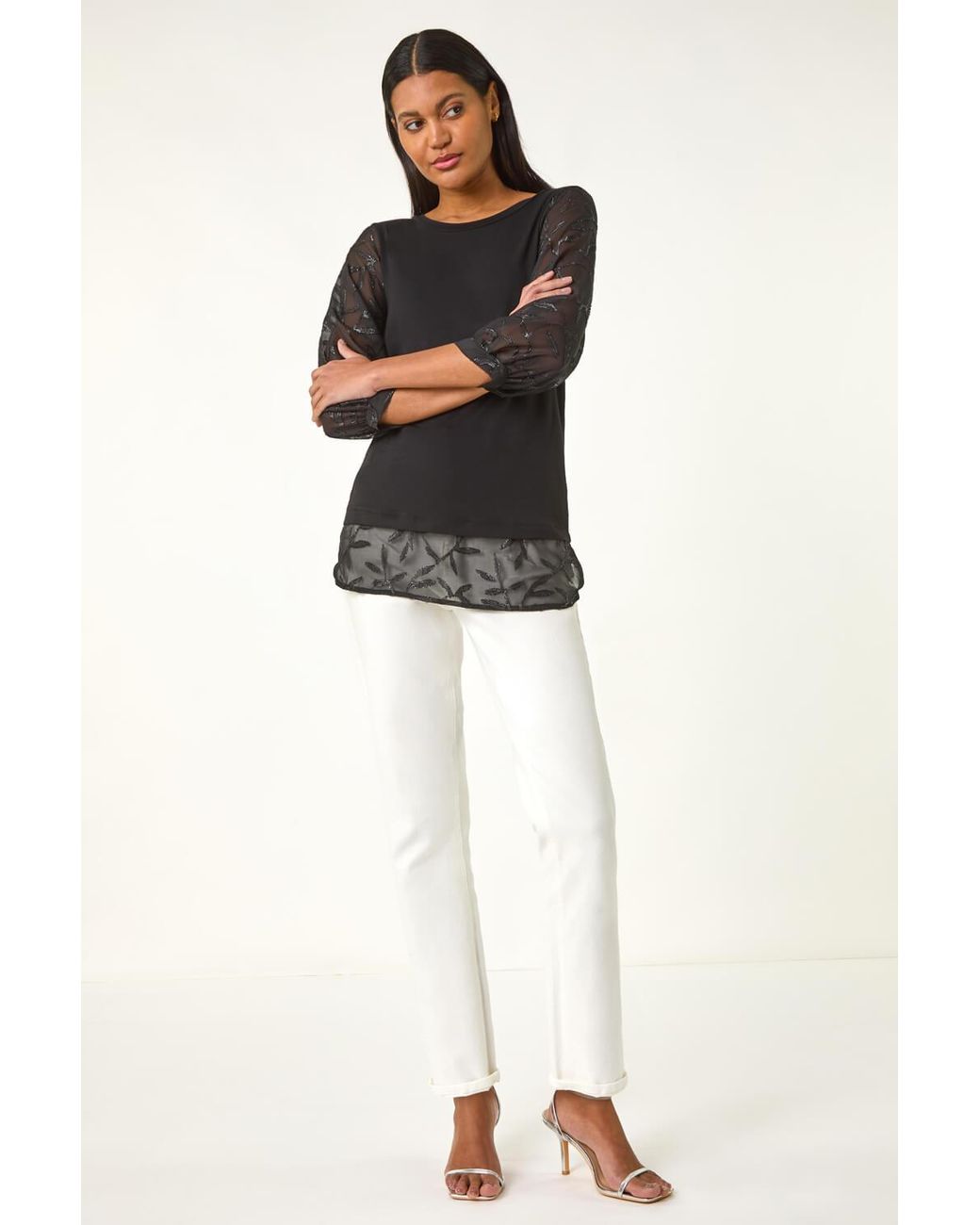 Roman Blue Textured Floral Contrast Top