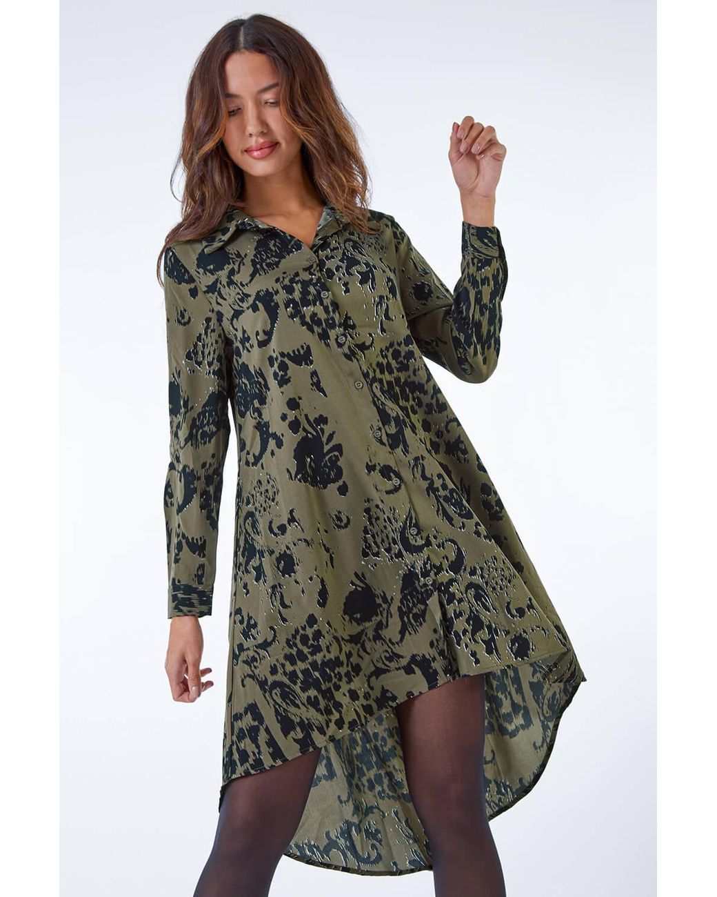 Roman Green Oversized Animal Print Shirt Dress