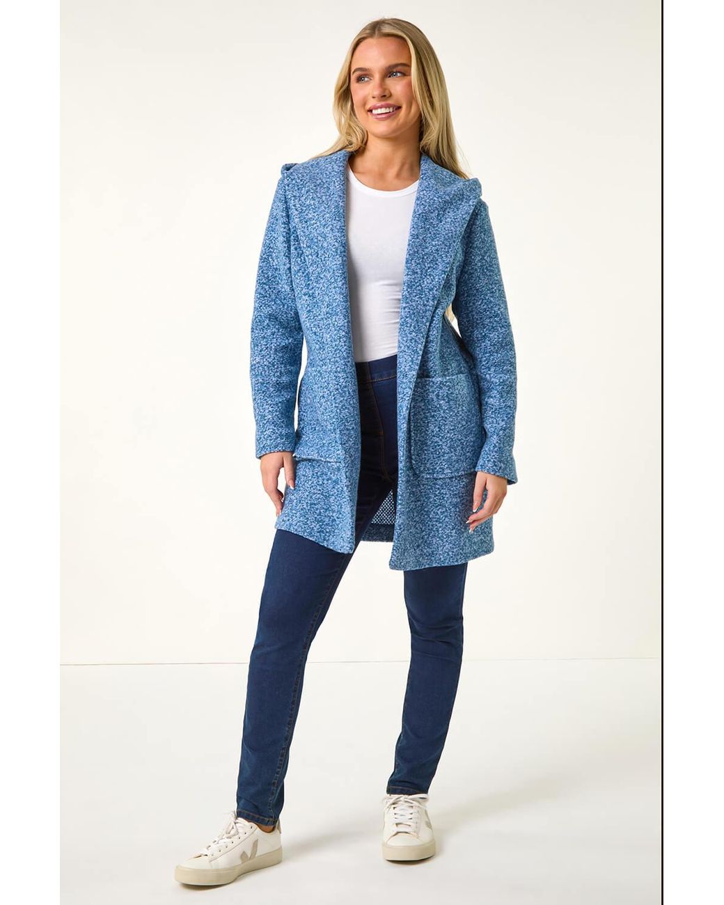 Roman Petite Blue Hooded Edge To Edge Coatigan