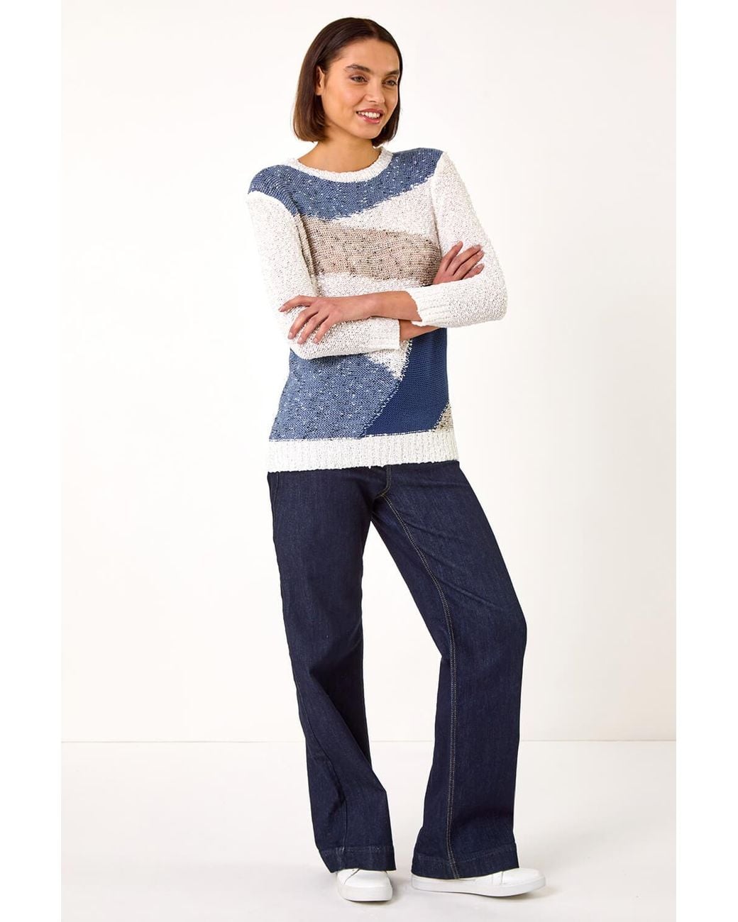 Roman Blue Textured Colour Block Jumper