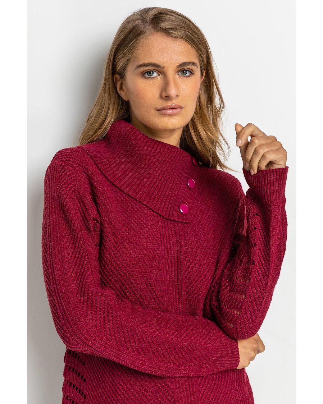 Roman Red Pointelle Sleeve Cowl Neck Jumper