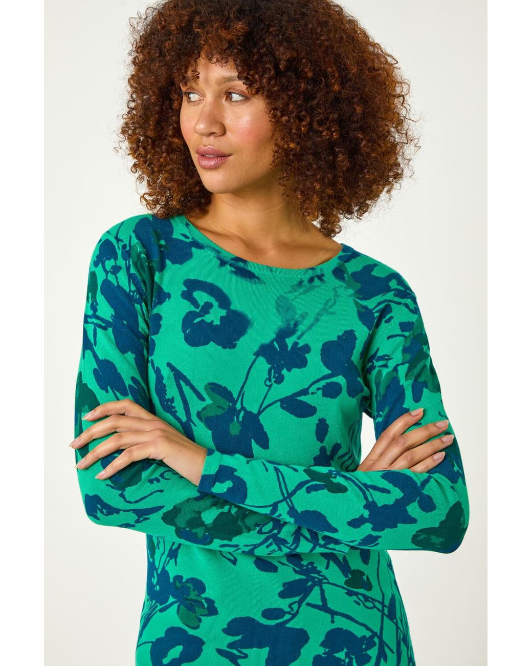 Roman Green Floral Print Knit Jumper