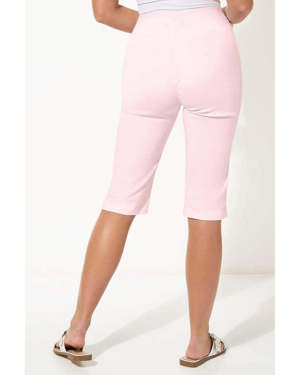 Roman Pink Stretch Knee Length Elastic Waist Shorts