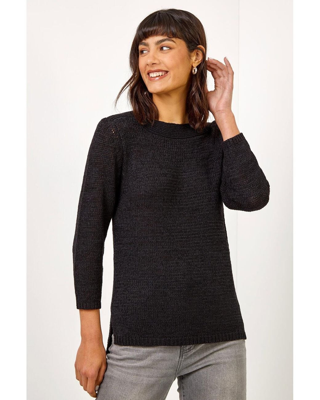 Roman Black Textured Slash Neck Jumper