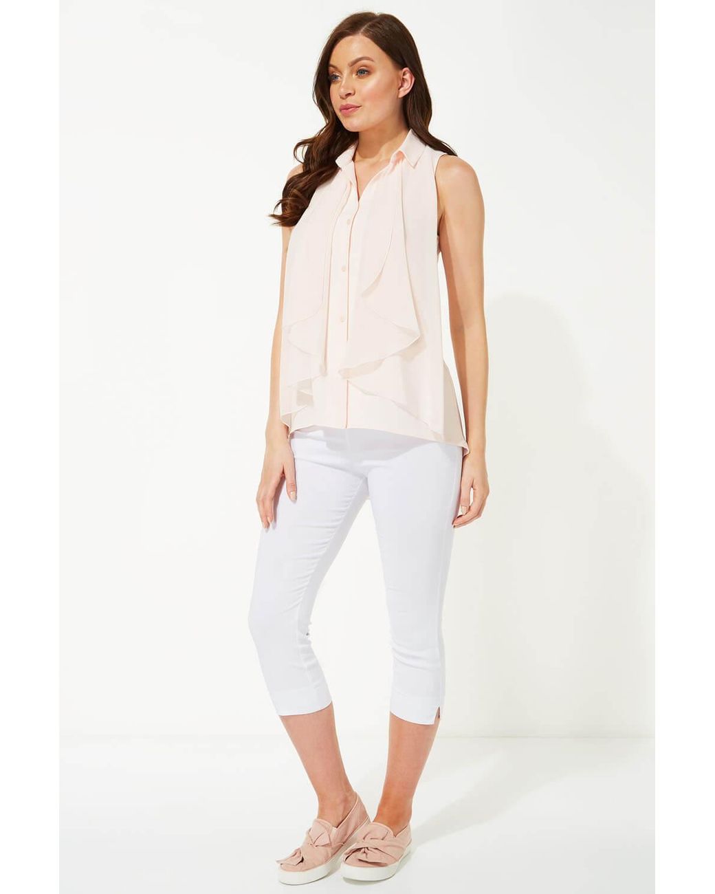 Roman Pink Waterfall Front Button Up Blouse