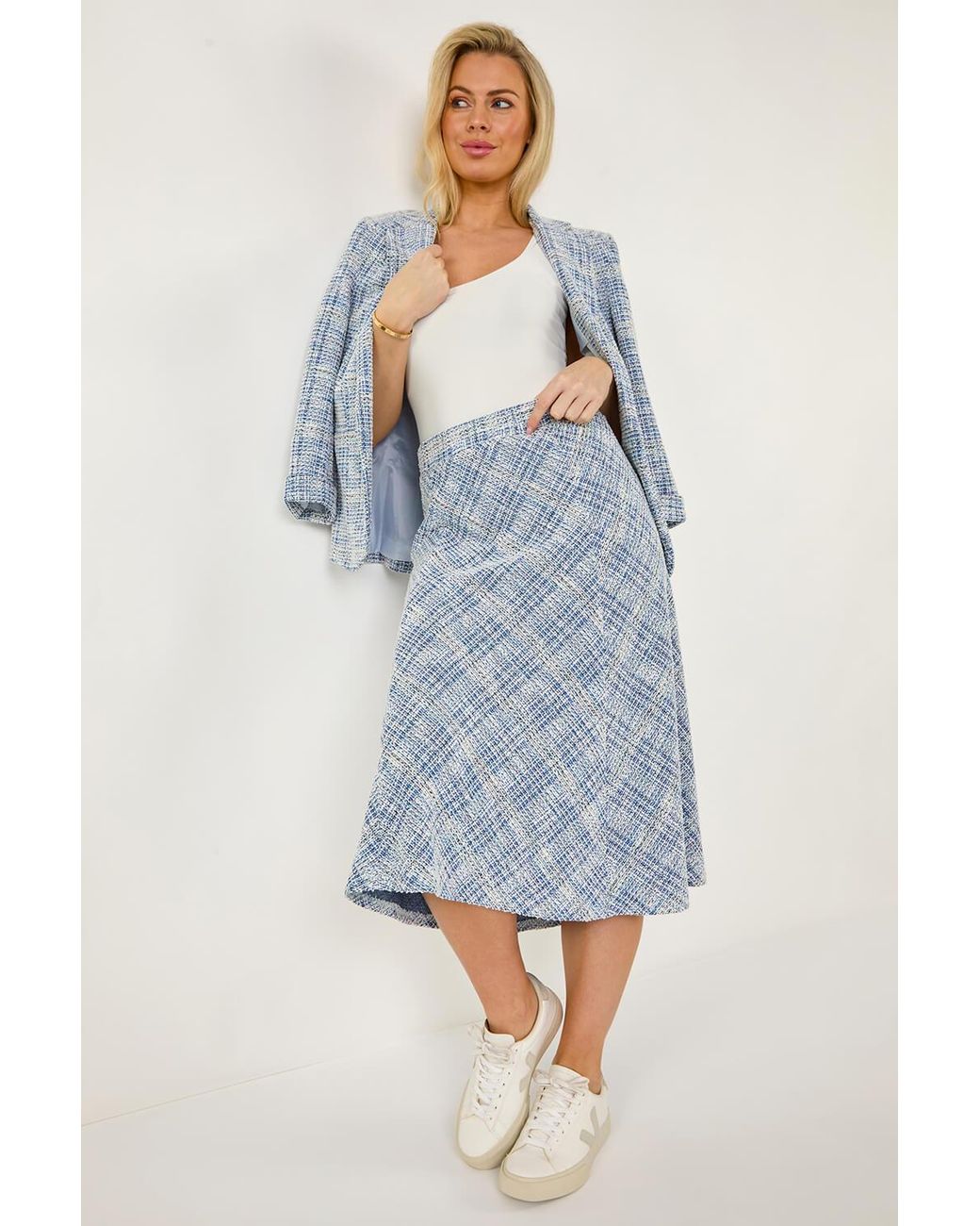 Roman Petite Blue Textured Boucle Midi Skirt