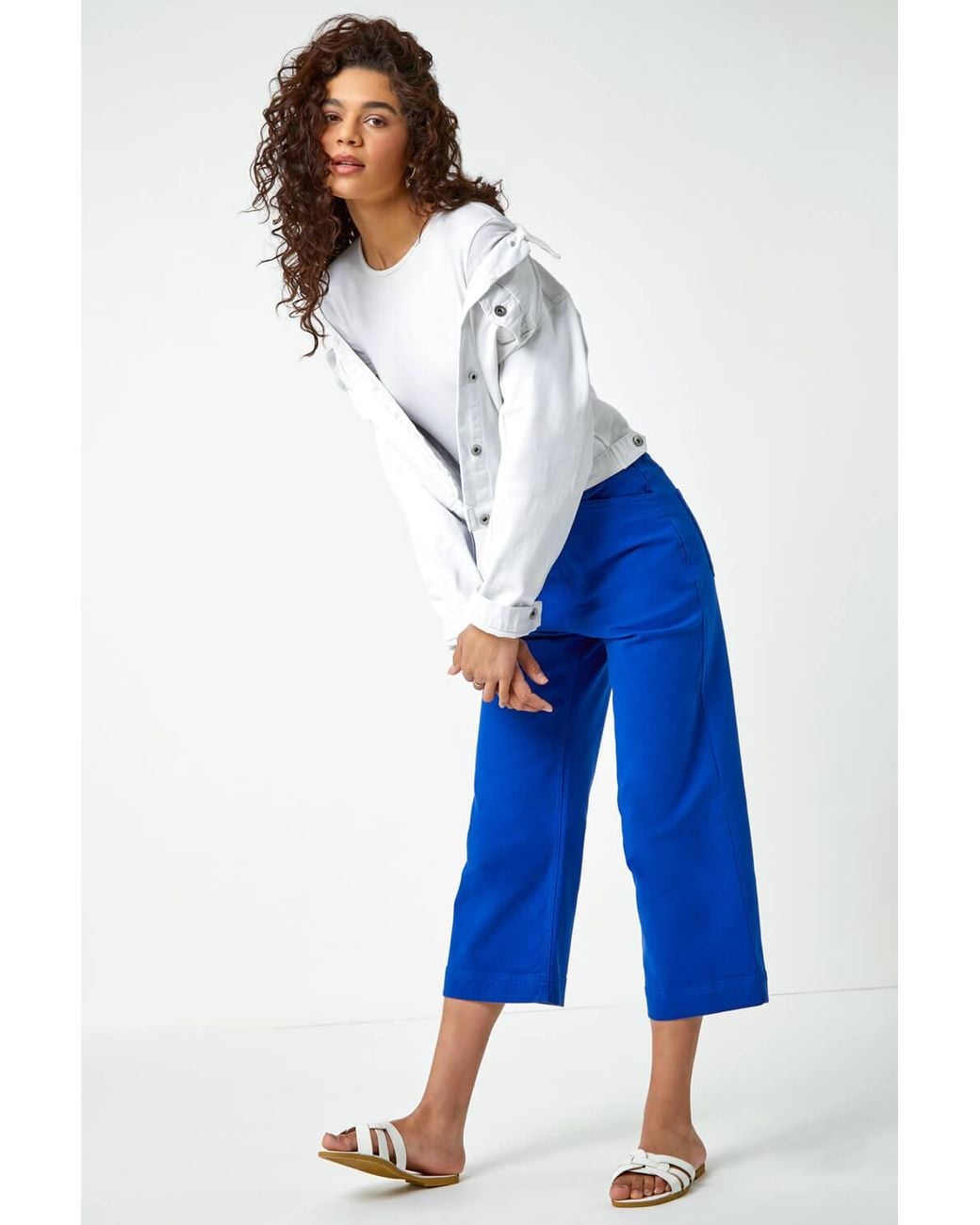 Roman Blue Wide Leg Stretch Cropped Denim Culottes
