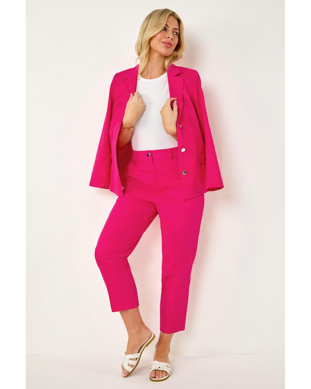 Roman Petite Pink Collar & Revere Stretch Blazer