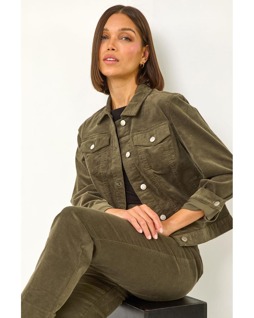 Roman Green Corduroy Pocket Detail Stretch Jacket