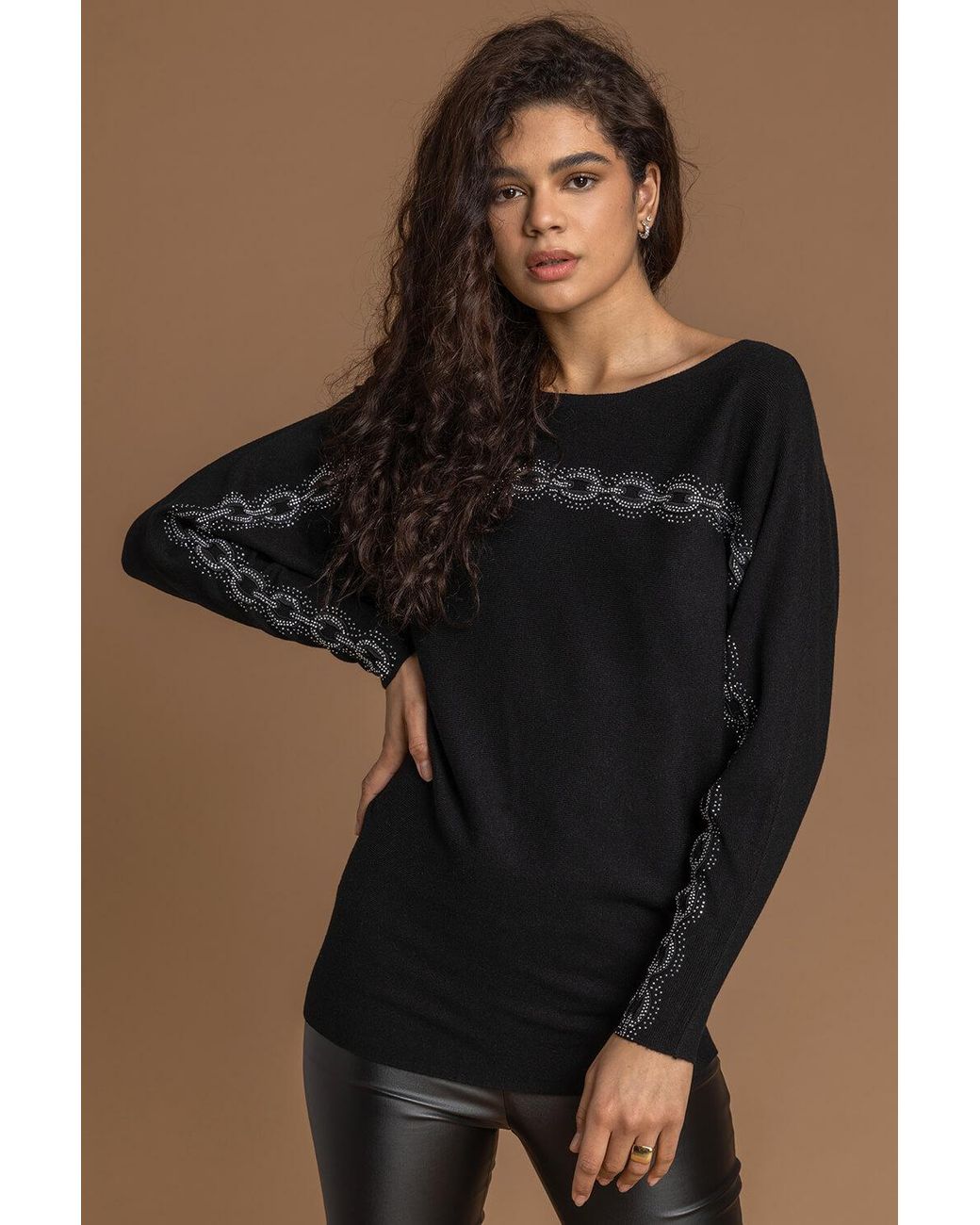 Roman Black Chain Print Sparkle Embellished Jumper