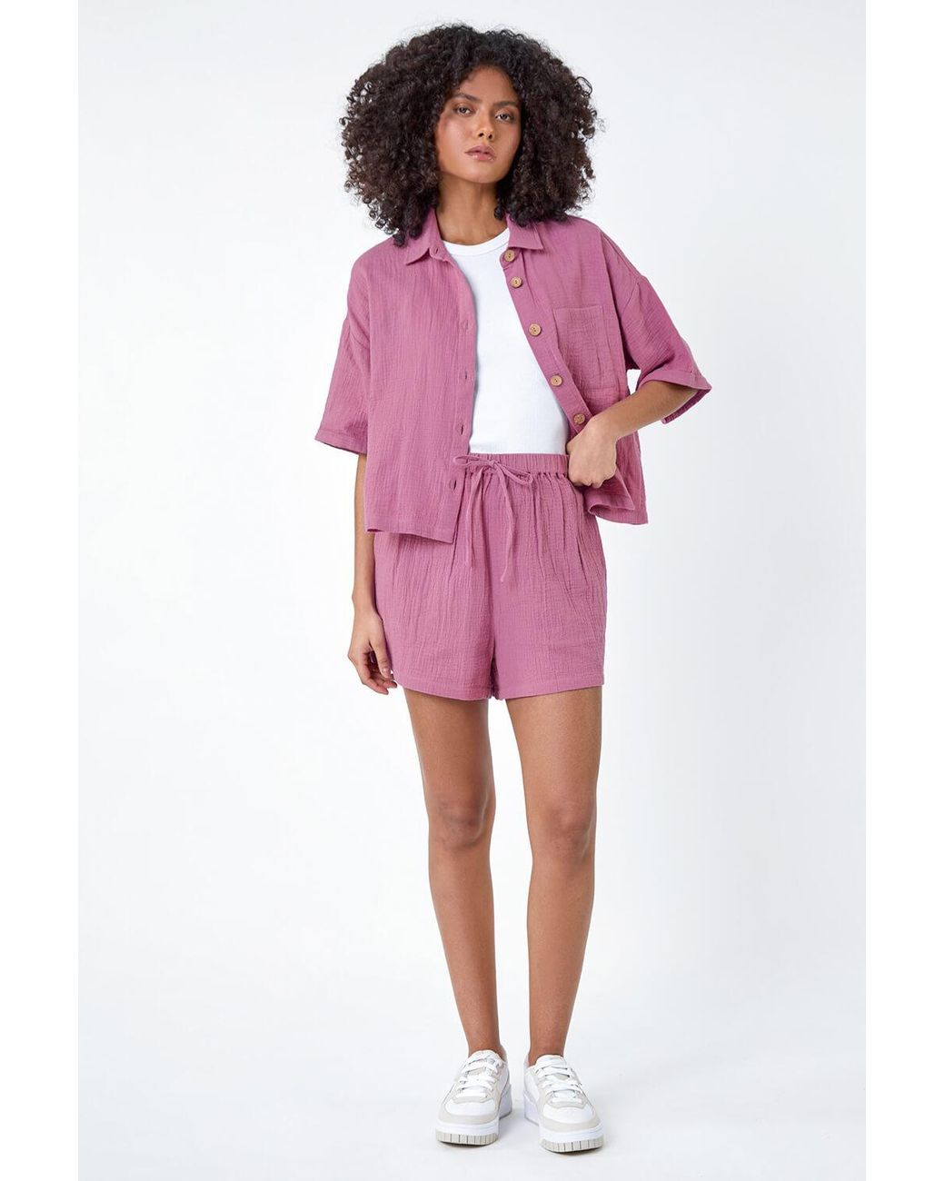 D.u.s.k Purple Cotton Elastic Waist Tie Detail Shorts