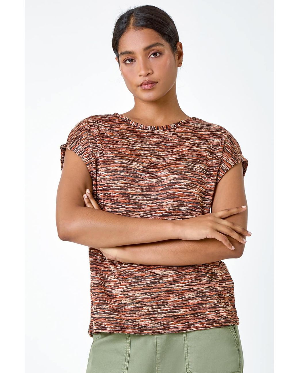 Roman Green Textured Stretch Knit Jersey T-Shirt
