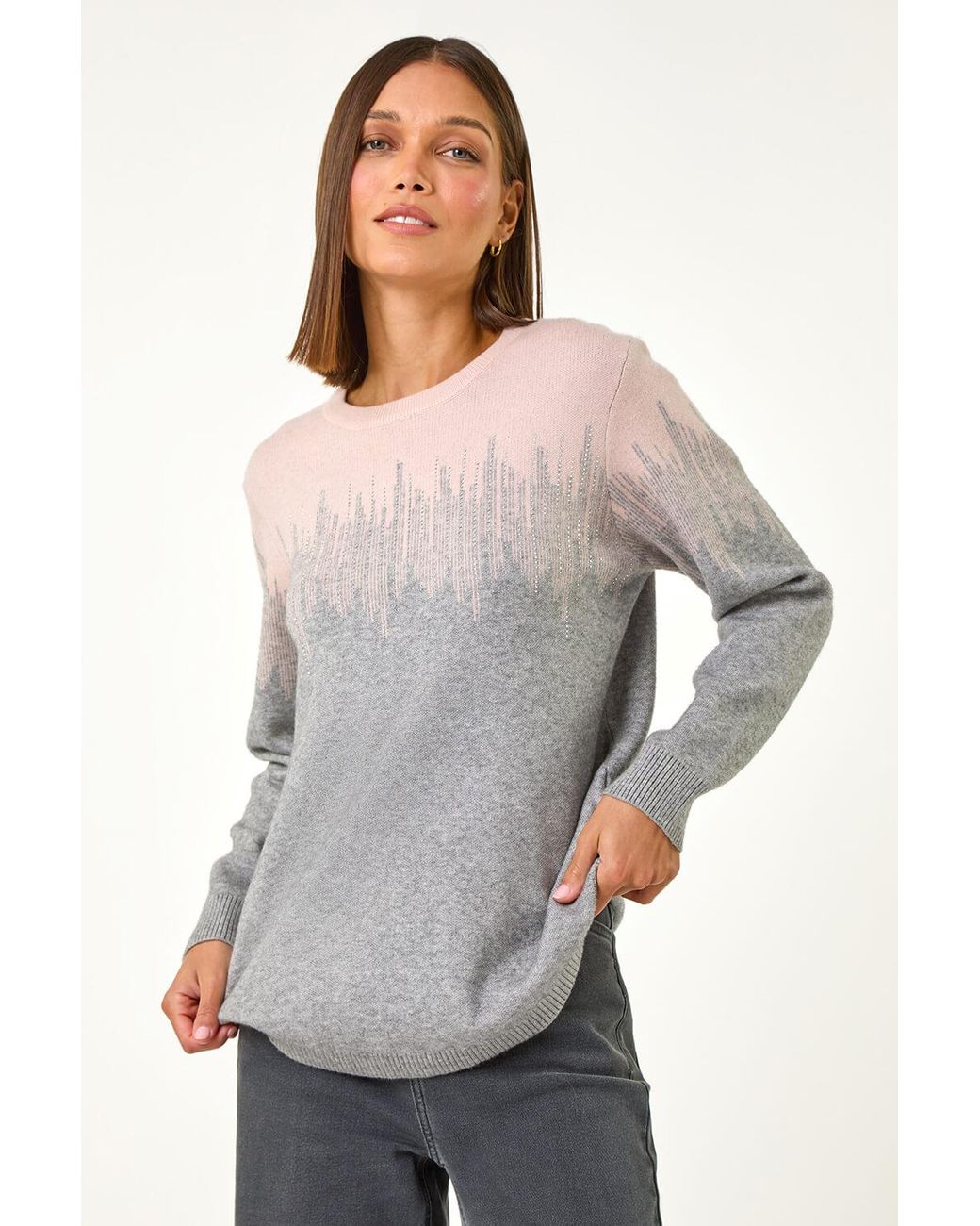 Roman Gray Hotfix Colour Block Knitted Jumper