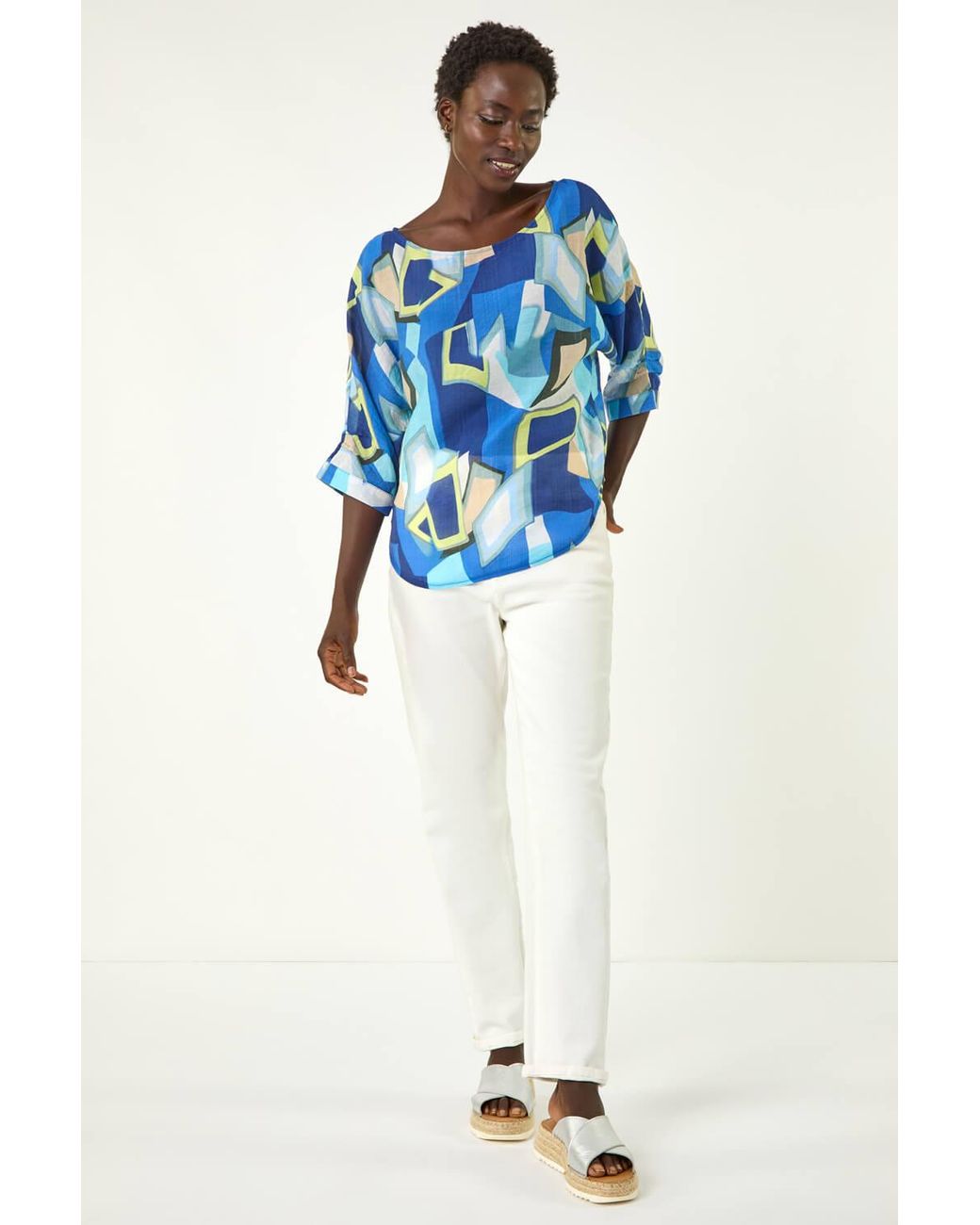 Roman Blue Abstract Print Stretch Top