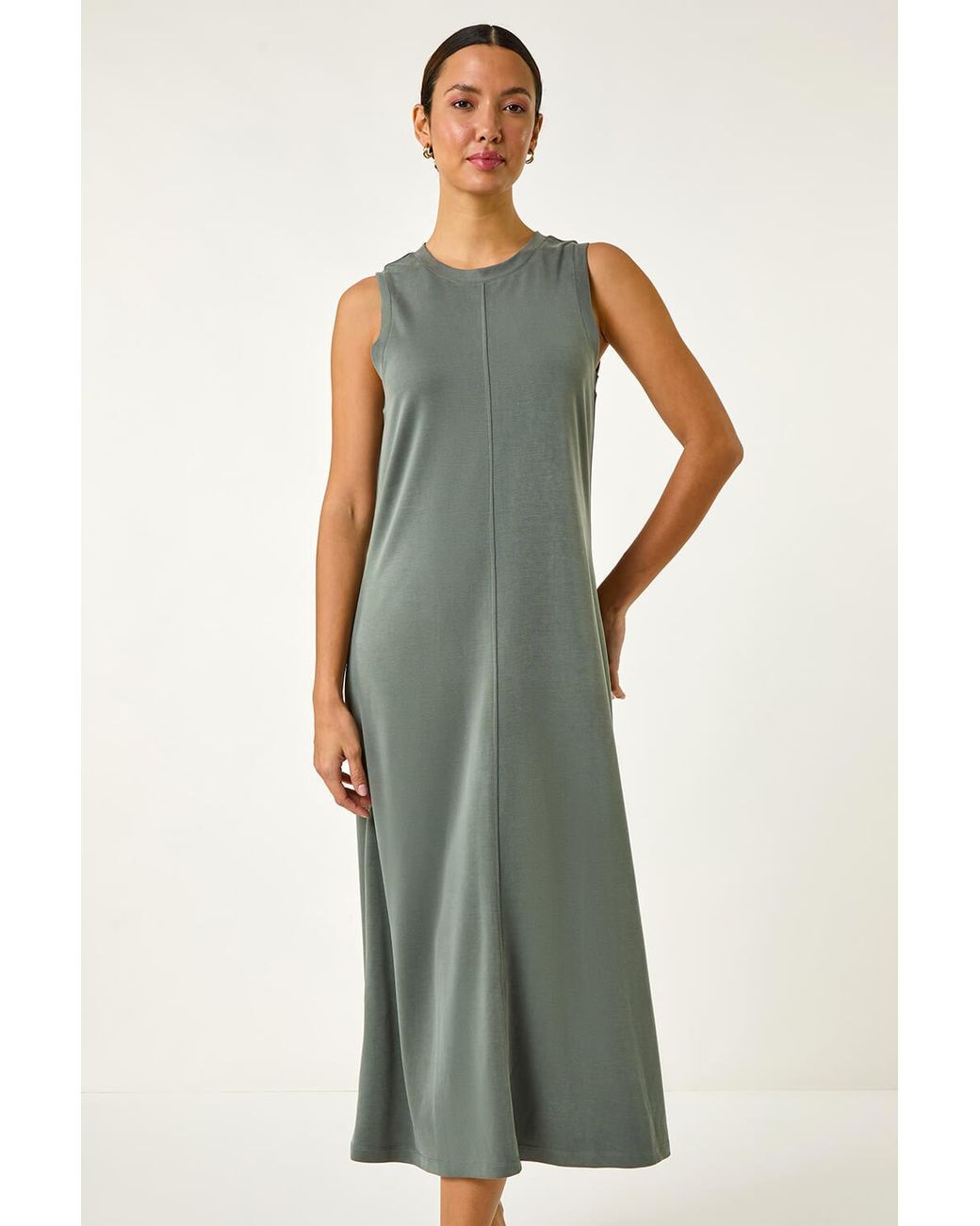 Roman Green Sandwash Stretch Midi Dress