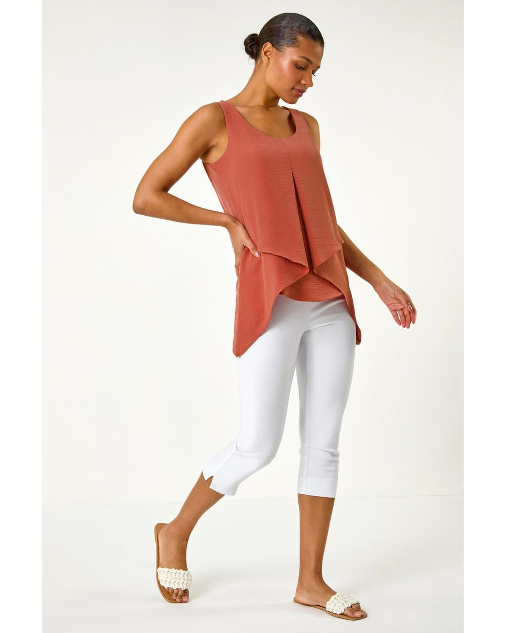 Roman Red Asymmetric Sleeveless Vest Top