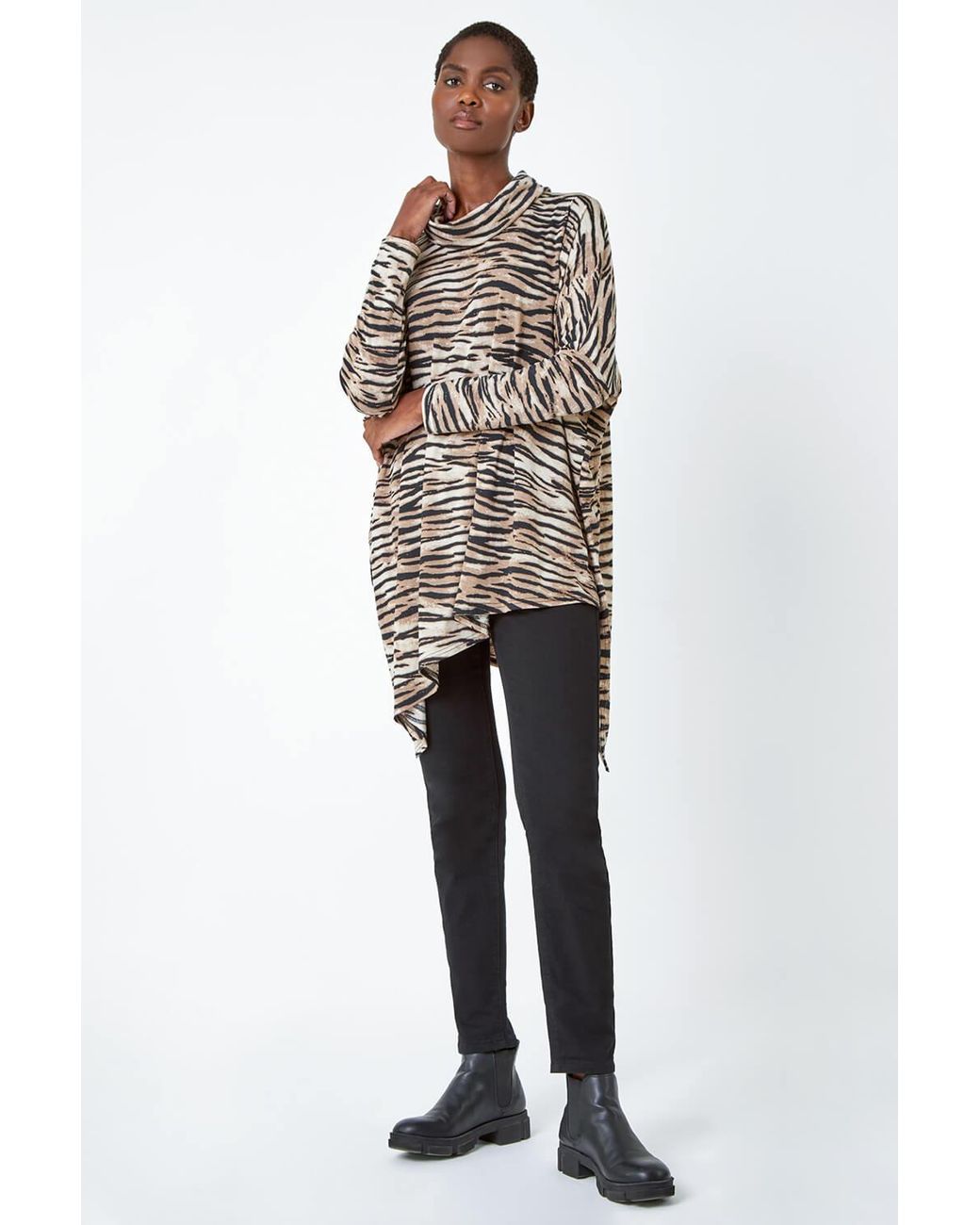 Roman Natural Animal Print Asymmetric Stretch Top
