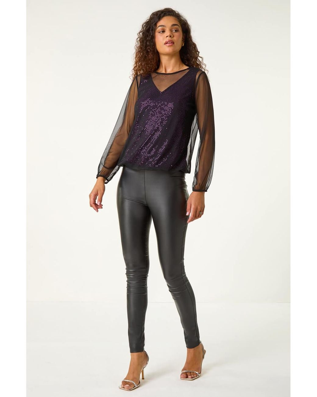 Roman Black Mesh Overlay Sparkle Top
