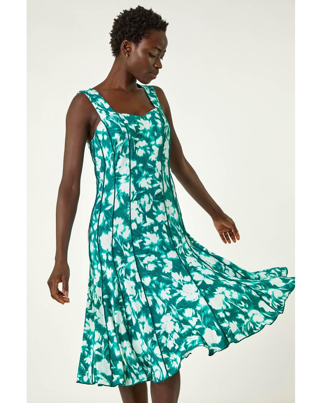 Roman Green Stretch Abstract Panelled Short Dress