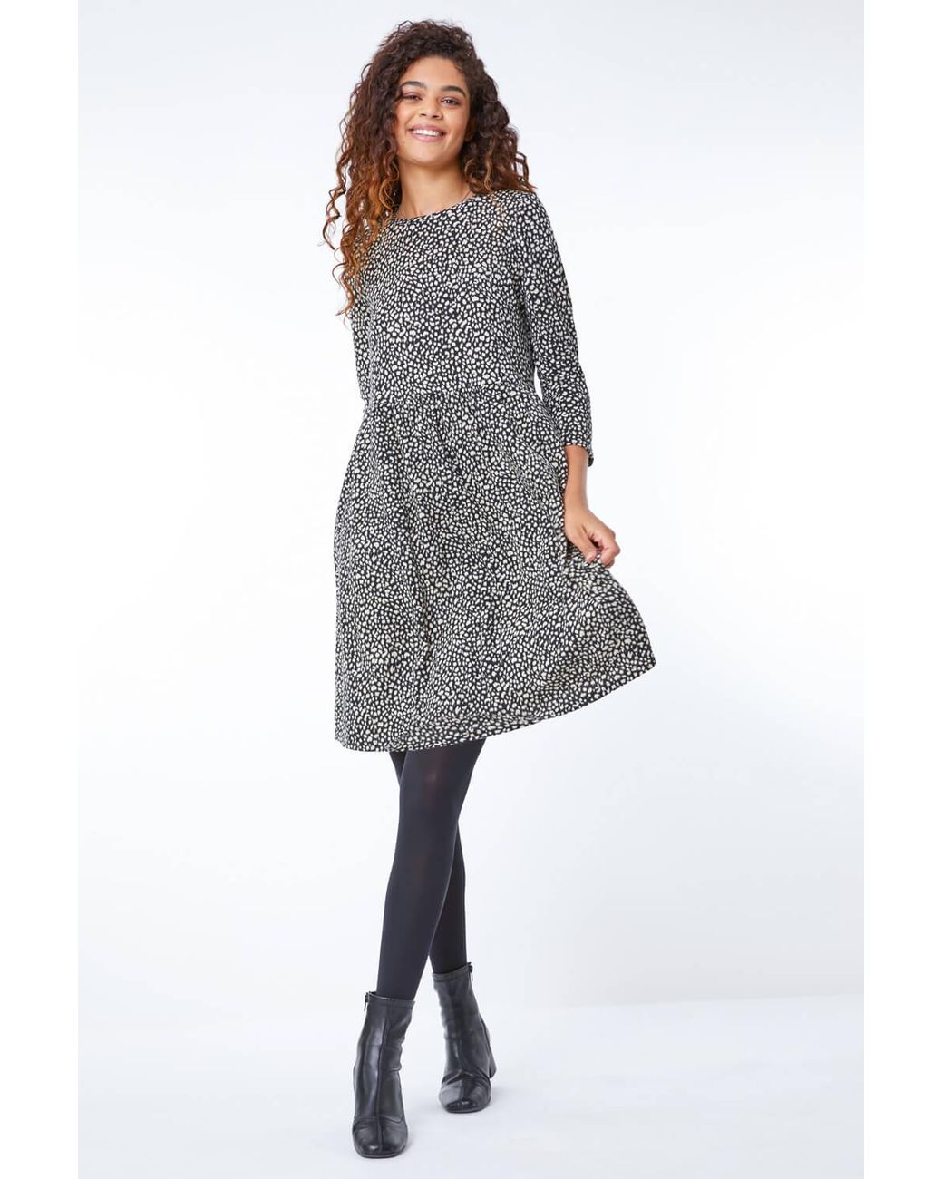 Roman Gray Leopard Print Stretch Dress