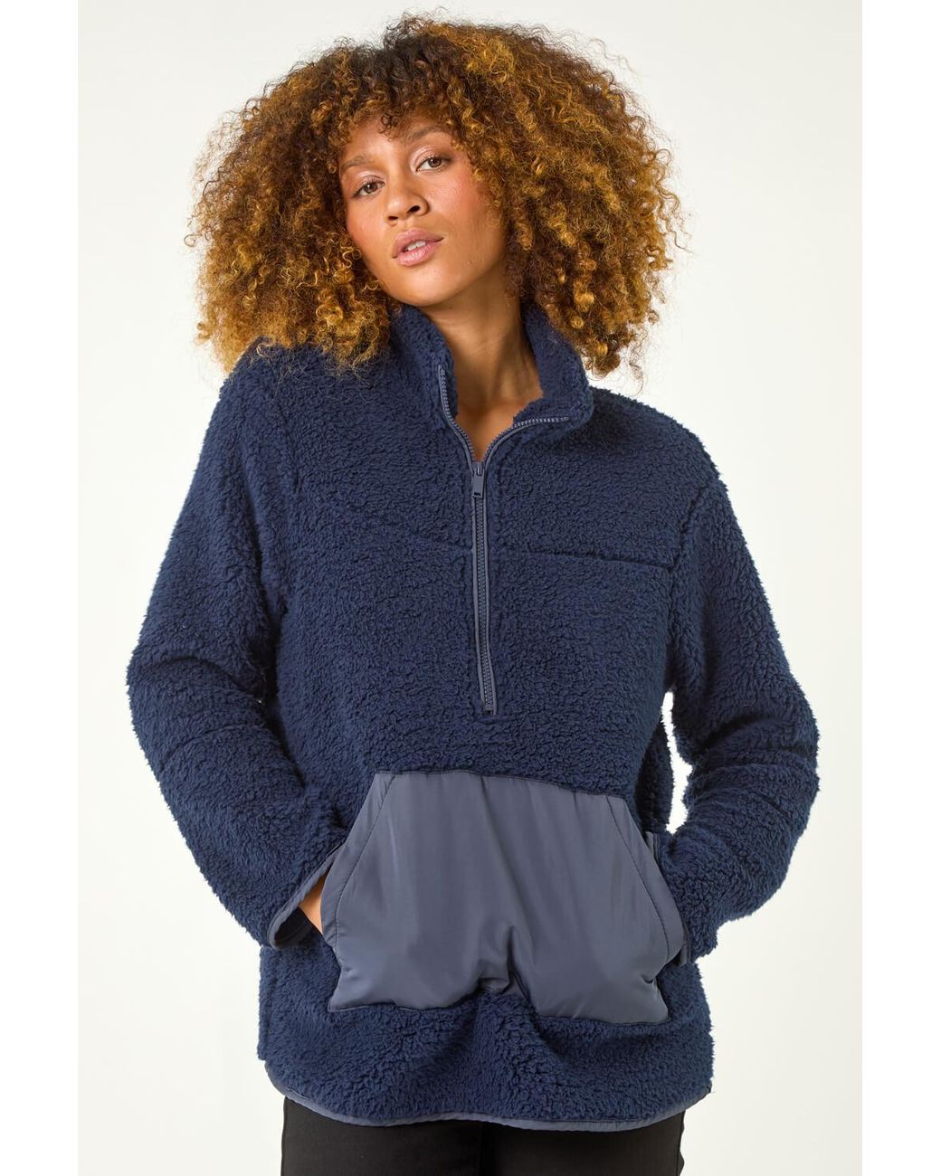 Roman Blue Funnel Neck Half Zip Fleece Jacket