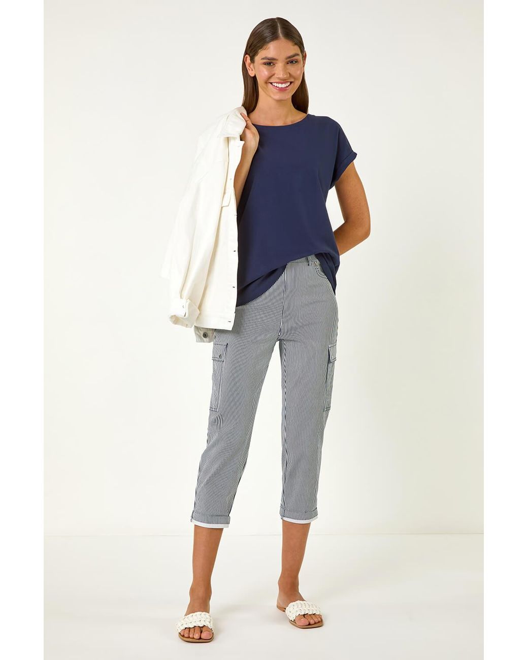 Roman Blue Stripe Cropped Cargo Trouser