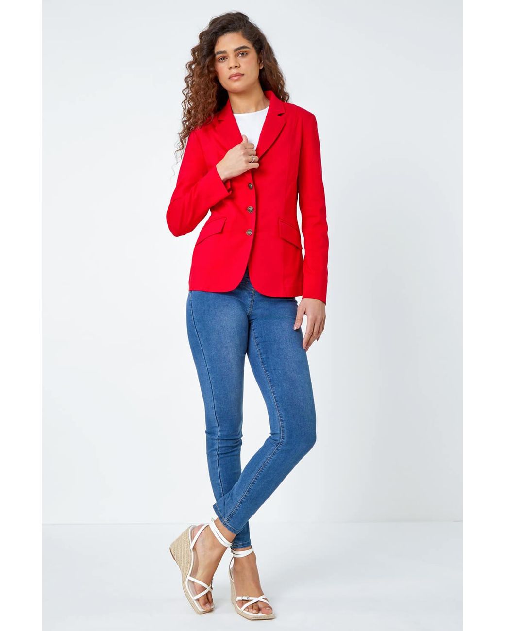 Roman Red Button Detail Stretch Blazer