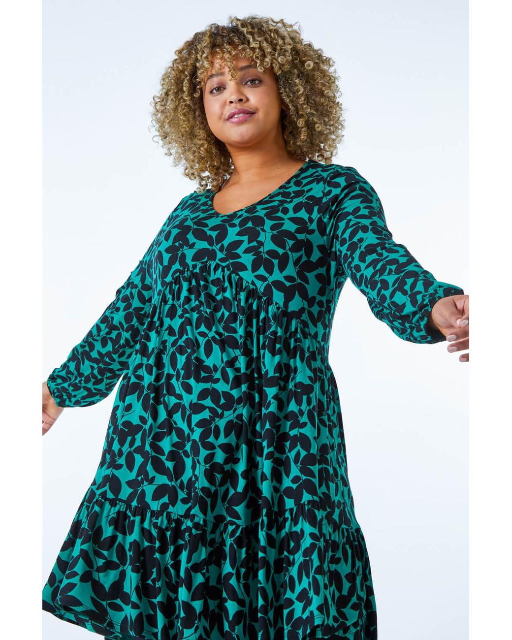 Roman Curve Blue Animal Print Tiered Tunic Dress