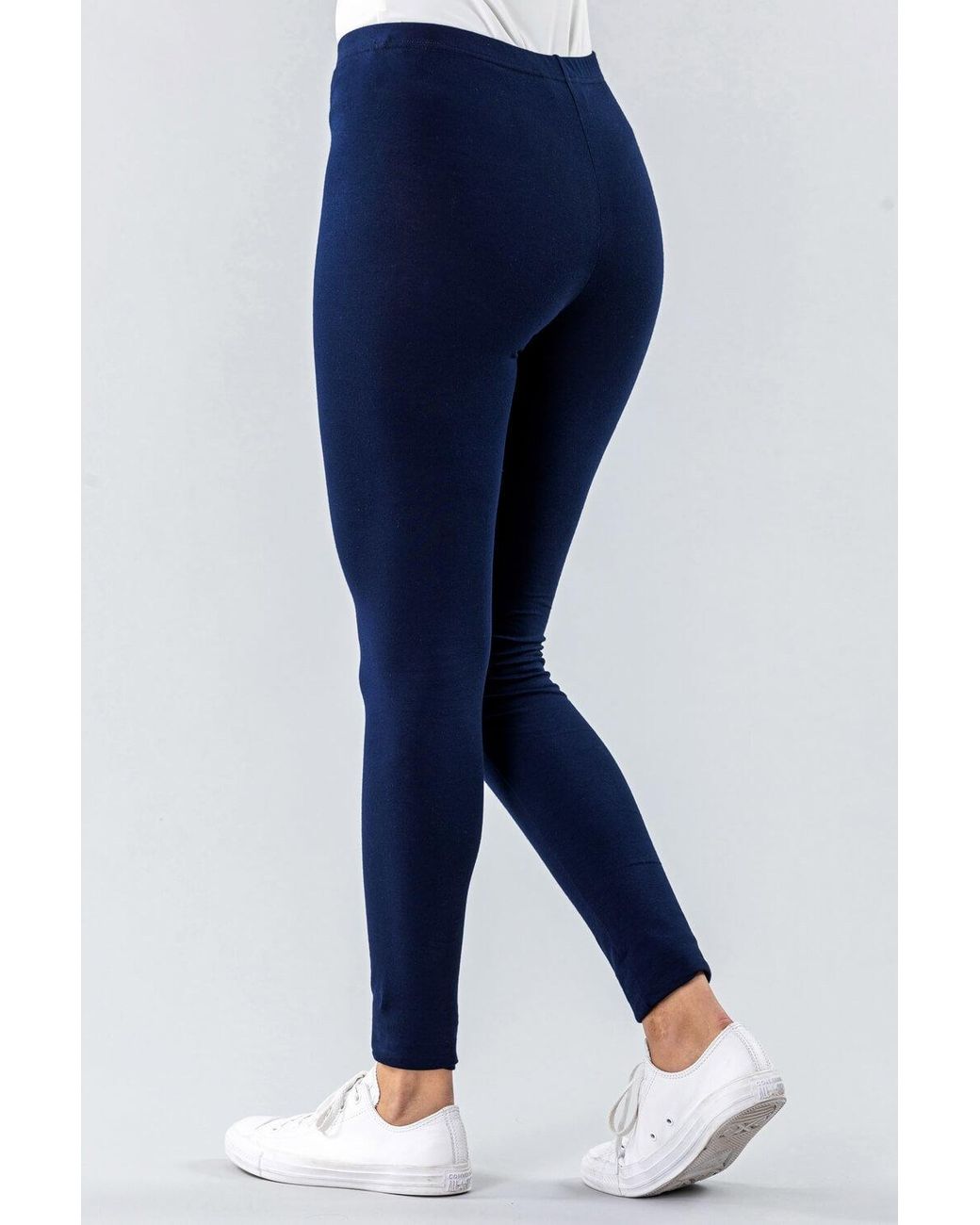 Roman Blue Plain Stretch Elastic Waist Leggings