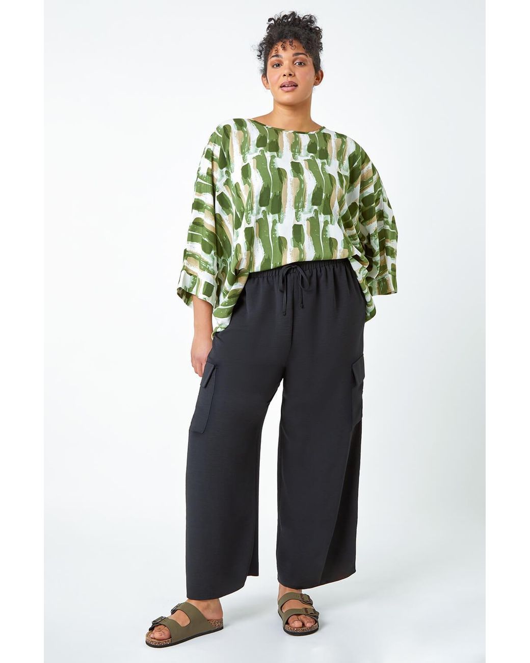 Roman Curve Blue Linen Look Wide Leg Trousers