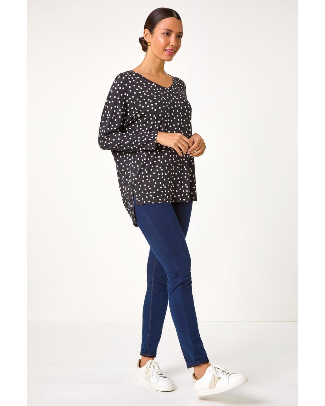Roman Blue Spot Print Stretch Tunic Top