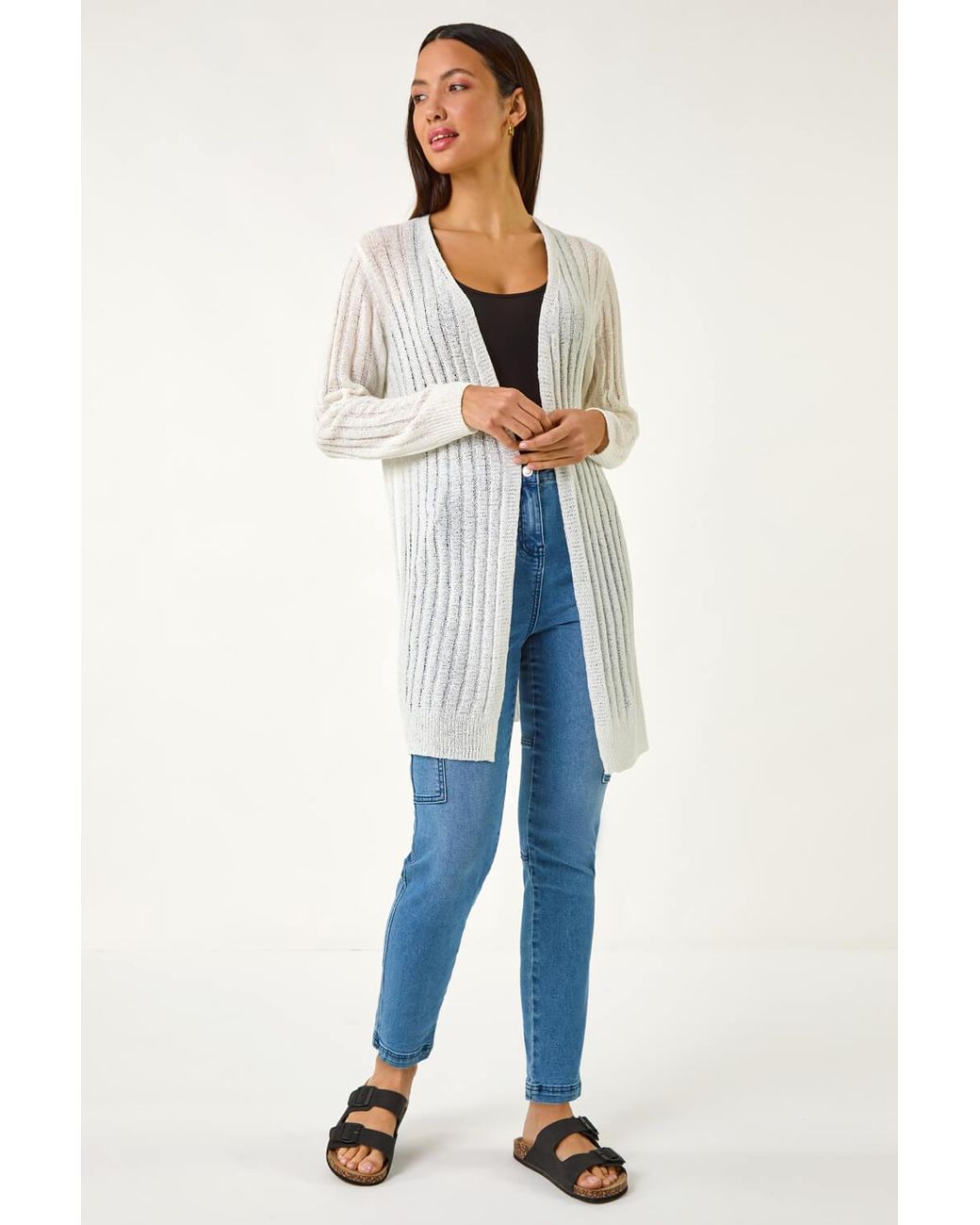Roman White Longline Lightweight Knit Cardigan