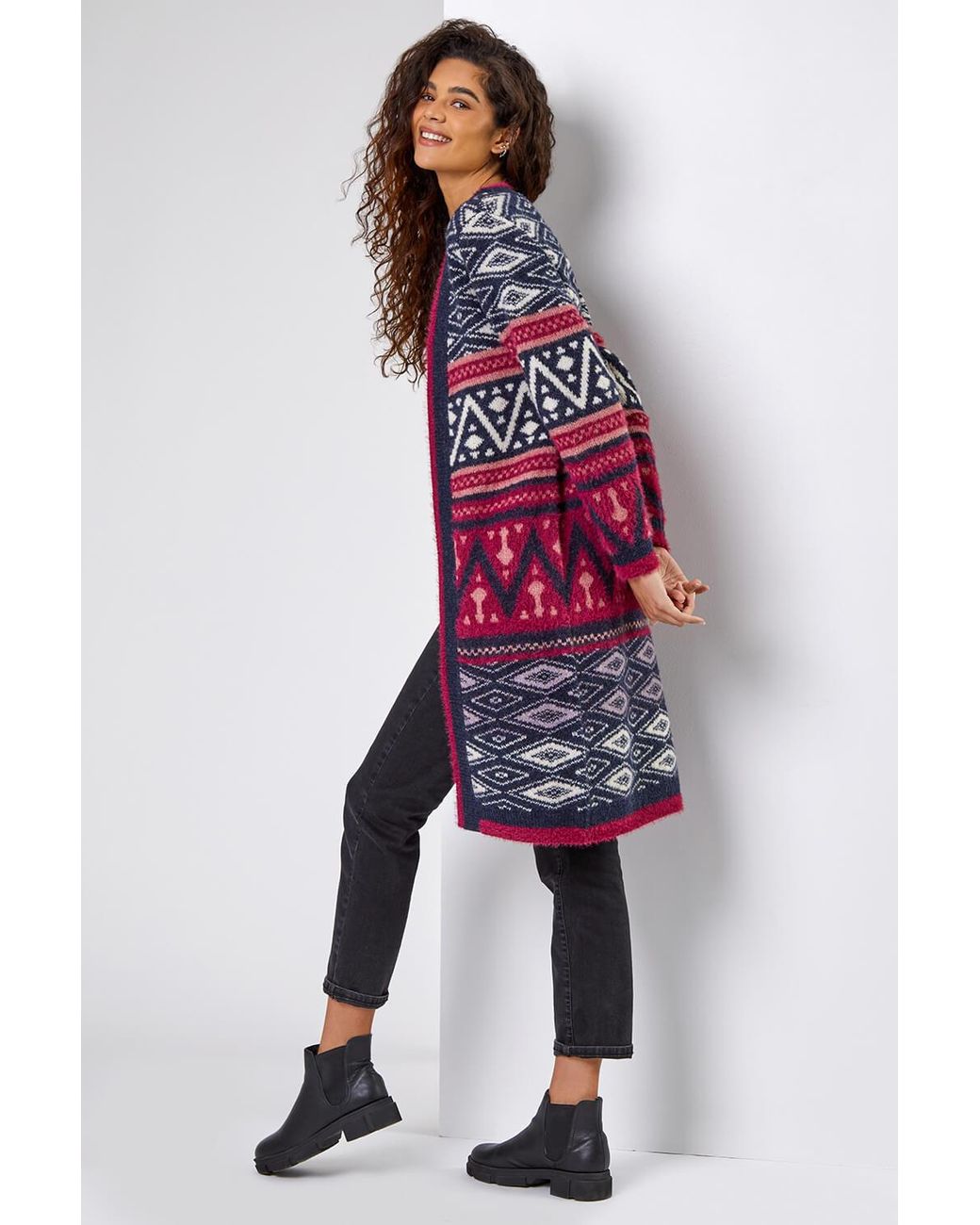 Roman Blue Aztec Print Longline Cardigan