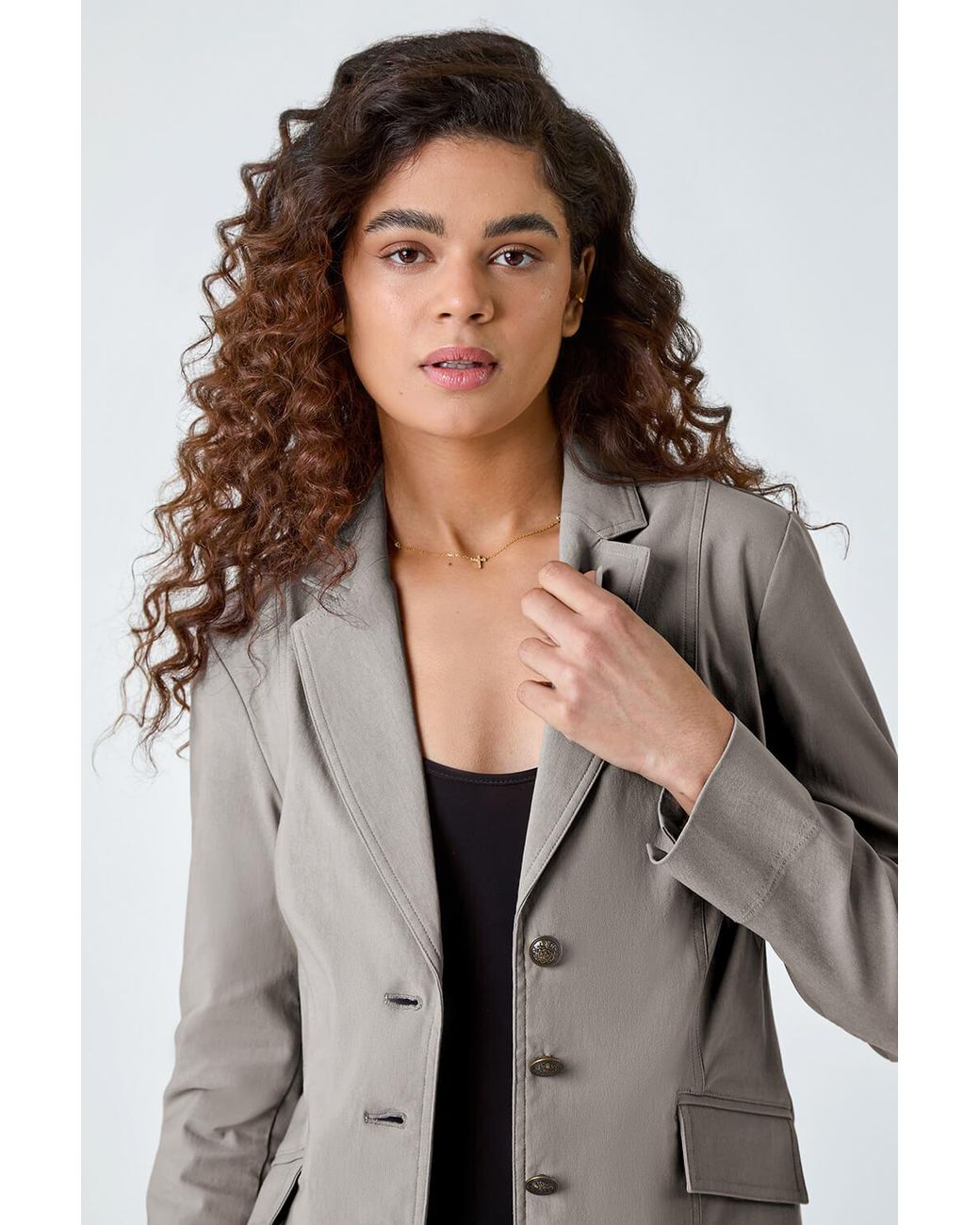 Roman Gray Stretch Button Detail Blazer
