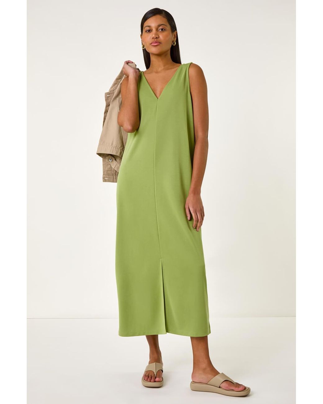 Roman Green Soft Pique Stretch Midi Dress