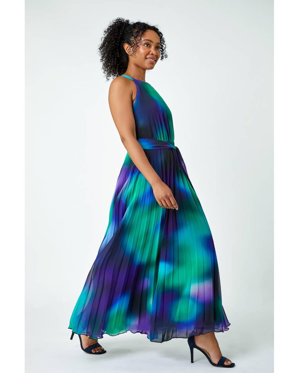 Roman Petite Halterneck Pleated Maxi Dress in Blue Lyst UK