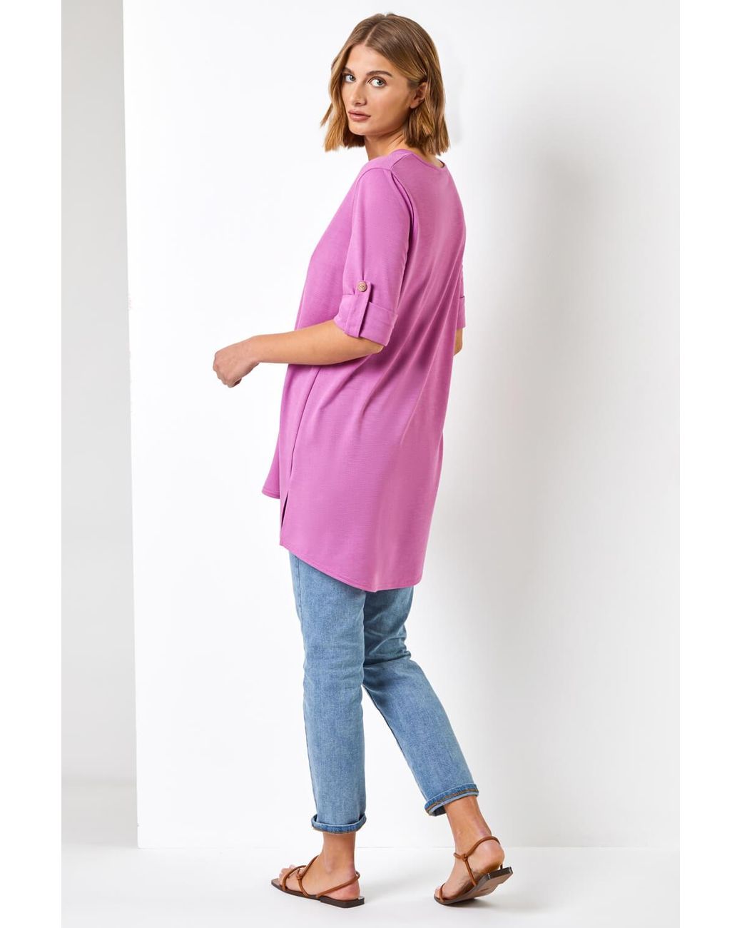 Roman Purple Textured Notch Neck Top