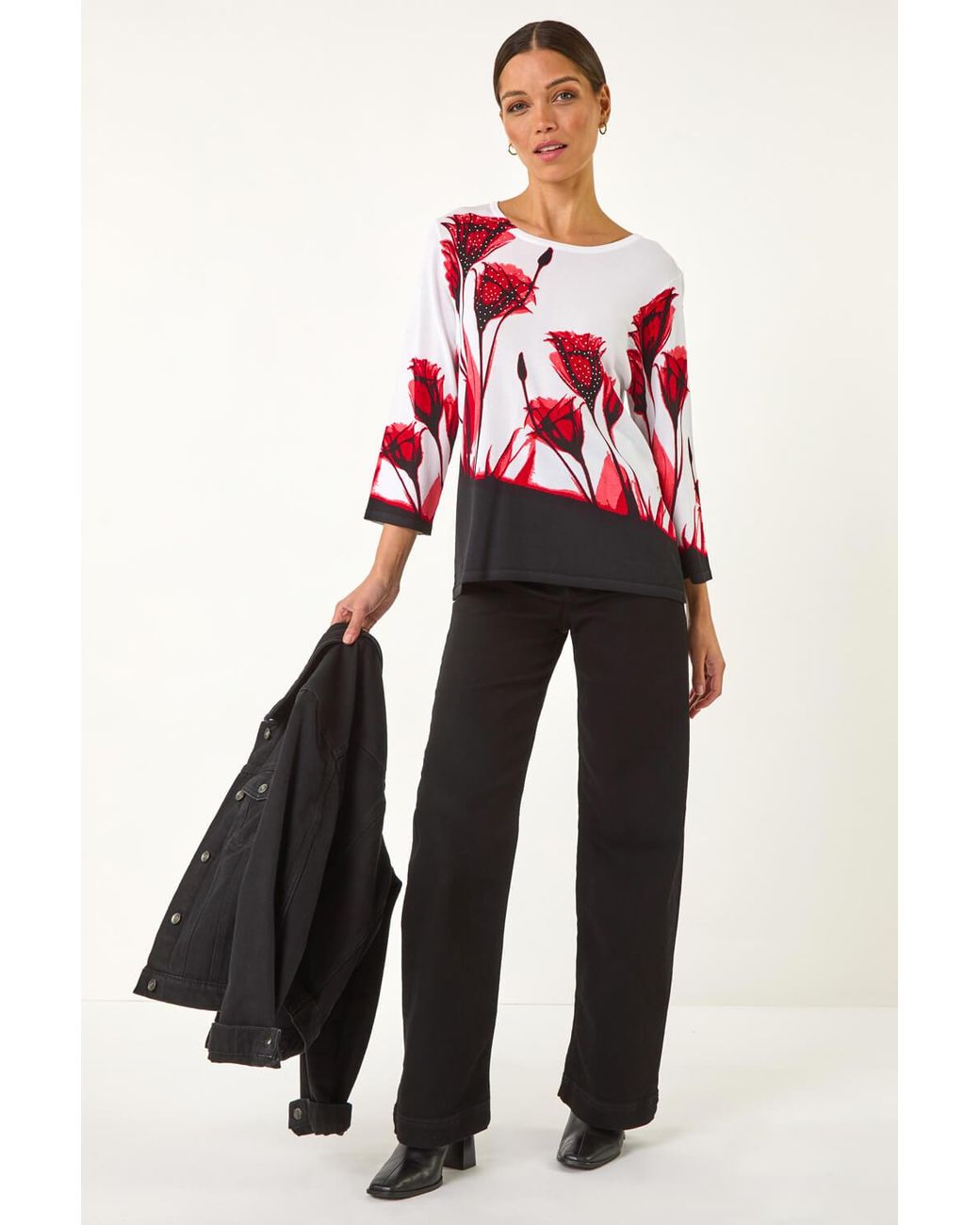 Roman White Floral Print Hotfix Knit Jumper