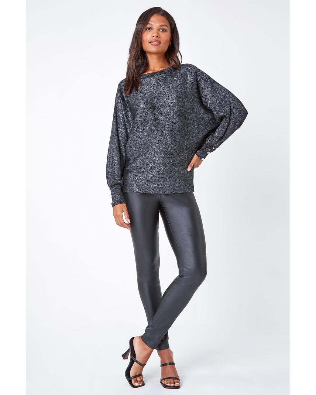 Lilly-and-Hope Black Glitter Button Cuff Jumper