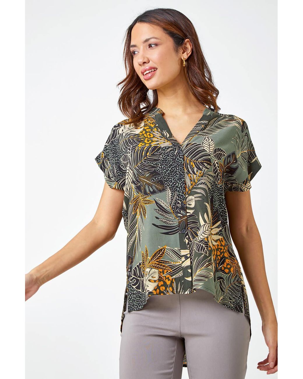 Roman Black Leaf Print Relaxed Shirt